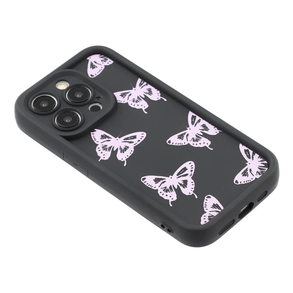 For iPhone 15 Pro Case Butterfly Print TPU Shockproof Phone Back Cover - Pink - 4