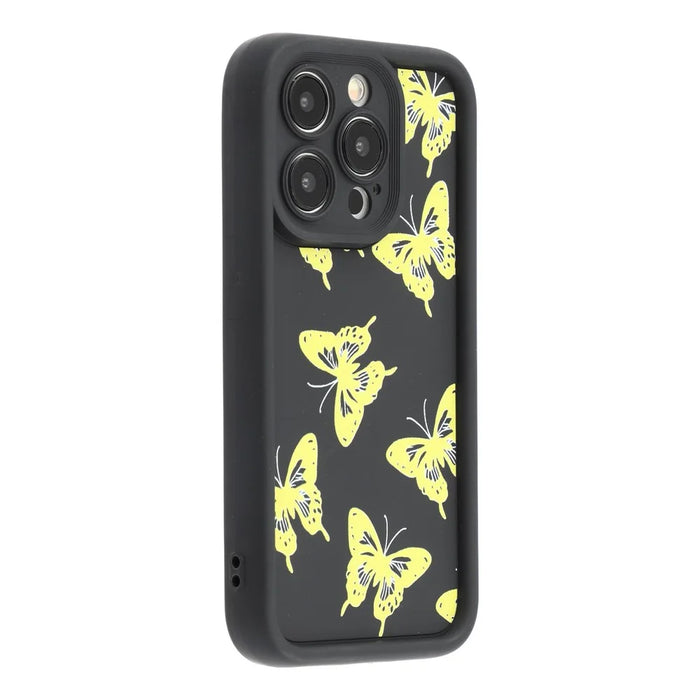 For iPhone 14 Pro Max Case Butterfly Print TPU Shockproof Phone Back Cover - Yellow - 1