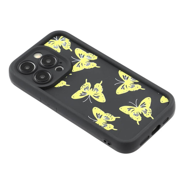 For iPhone 14 Pro Max Case Butterfly Print TPU Shockproof Phone Back Cover - Yellow - 4