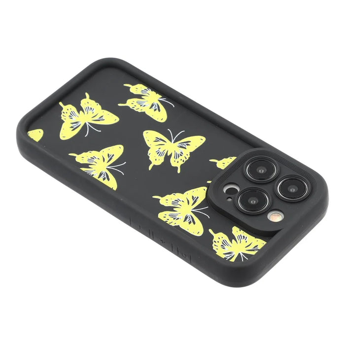 For iPhone 14 Pro Max Case Butterfly Print TPU Shockproof Phone Back Cover - Yellow - 5