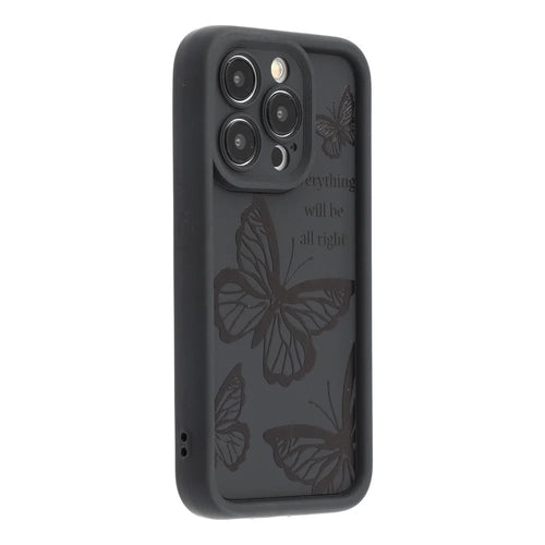 For iPhone 14 Pro Case Butterfly Print TPU Shockproof Phone Back Cover - Black - 1