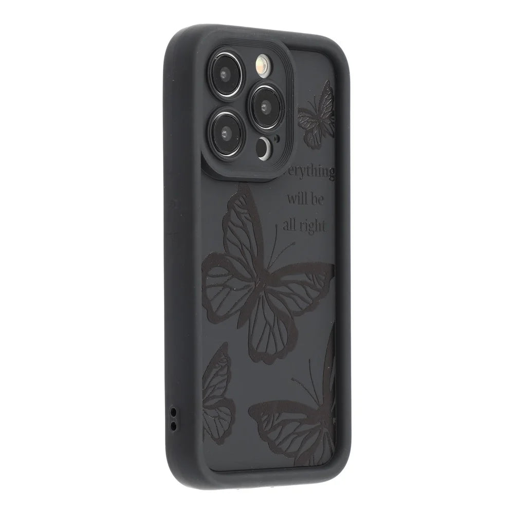 For iPhone 14 Pro Case Butterfly Print TPU Shockproof Phone Back Cover - Black - 1