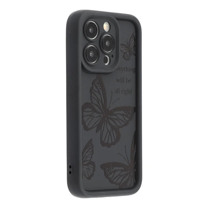 For iPhone 14 Pro Case Butterfly Print TPU Shockproof Phone Back Cover - Black - 1
