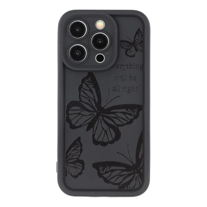 For iPhone 14 Pro Case Butterfly Print TPU Shockproof Phone Back Cover - Black - 3