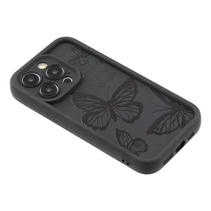 For iPhone 14 Pro Case Butterfly Print TPU Shockproof Phone Back Cover - Black - 4