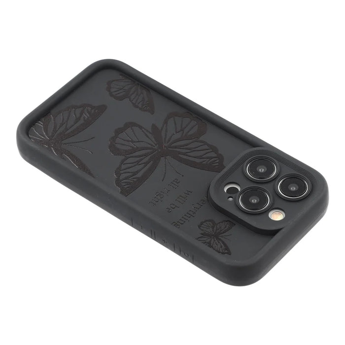 For iPhone 14 Pro Case Butterfly Print TPU Shockproof Phone Back Cover - Black - 5