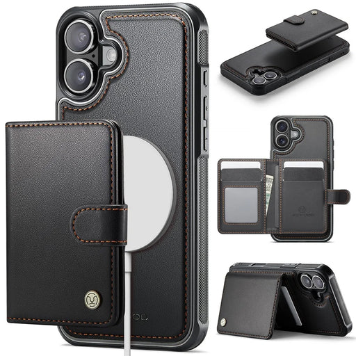 JEEHOOD J09 For iPhone 17 Detachable Case with Card Holder, RFID Blocking Leather Back Cover Compatible with MagSafe - Black - 1