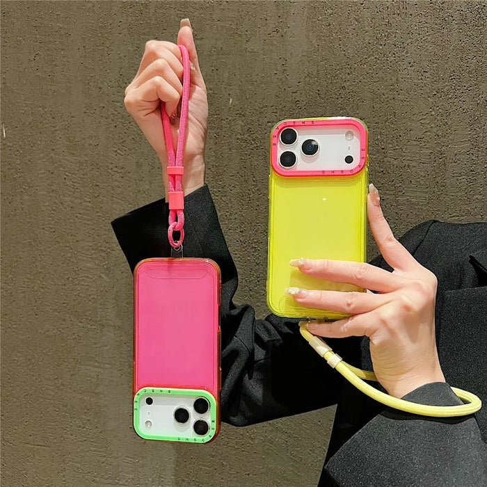 For iPhone 18 Pro / 17 Pro Case Clear Contrasting Colors Shockproof TPU Phone Back Cover with Wrist Strap - Yellow - 2