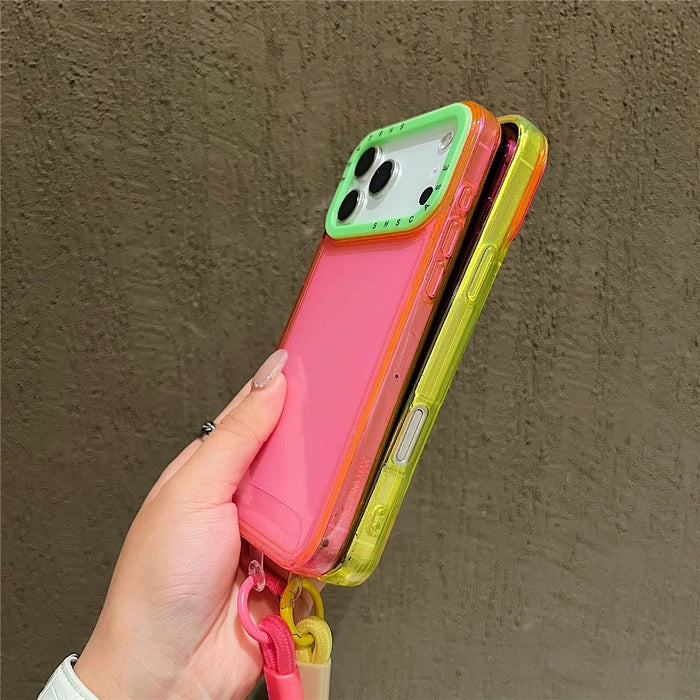 For iPhone 18 Pro / 17 Pro Case Clear Contrasting Colors Shockproof TPU Phone Back Cover with Wrist Strap - Yellow - 3