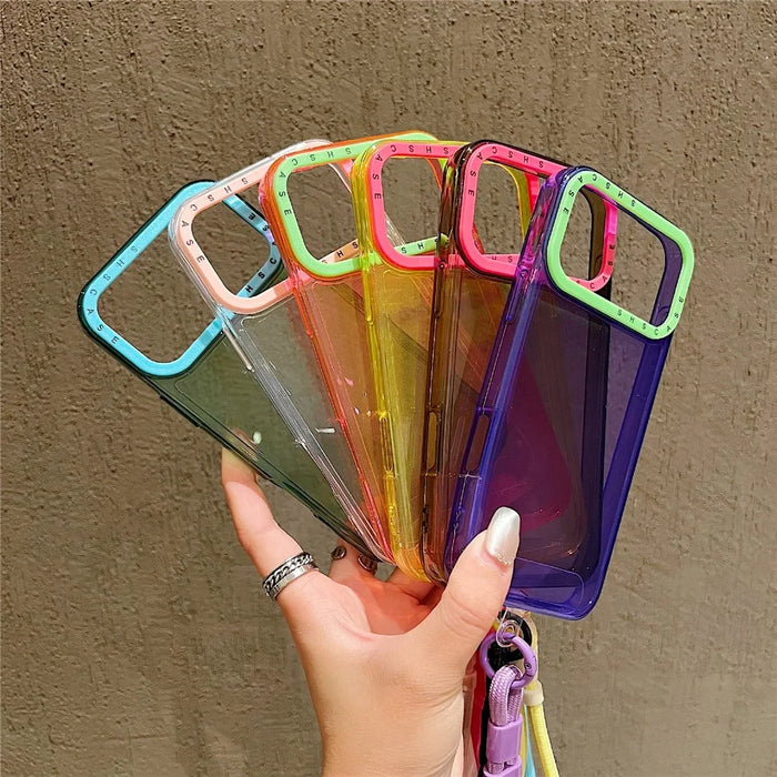 For iPhone 18 Pro / 17 Pro Case Clear Contrasting Colors Shockproof TPU Phone Back Cover with Wrist Strap - Yellow - 6