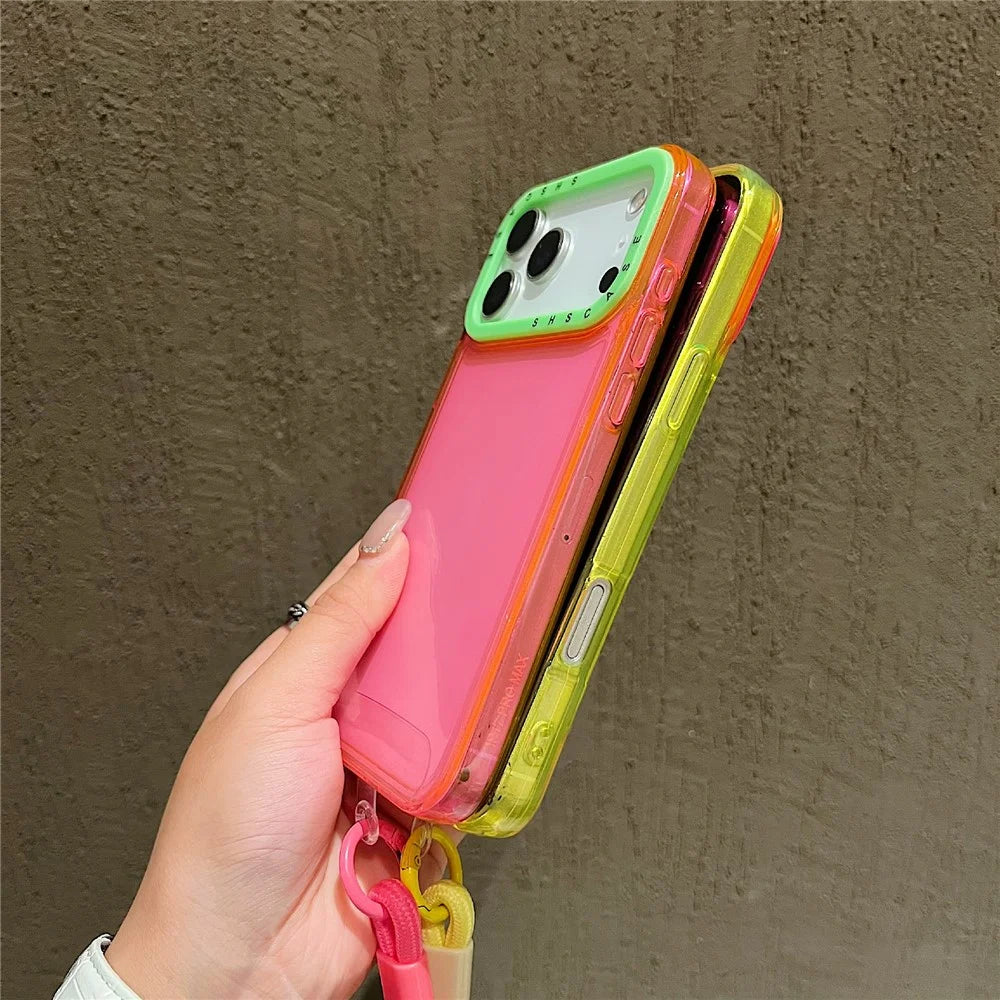 For iPhone 18 Pro Max / 17 Pro Max Case Clear Contrasting Colors Shockproof TPU Phone Back Cover with Wrist Strap - Yellow - 3