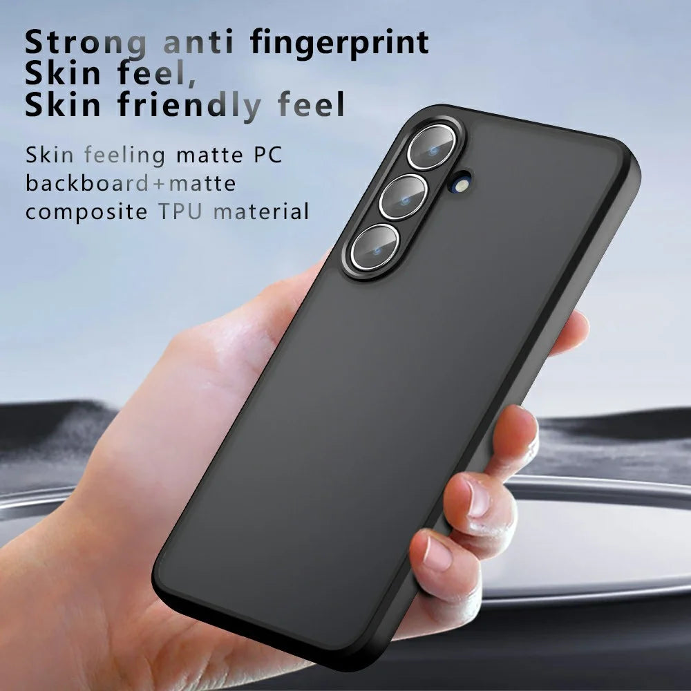 For Samsung Galaxy S25 FE Case Skin-Touch TPU + PC Matte Phone Back Cover, Transparent Black - 7