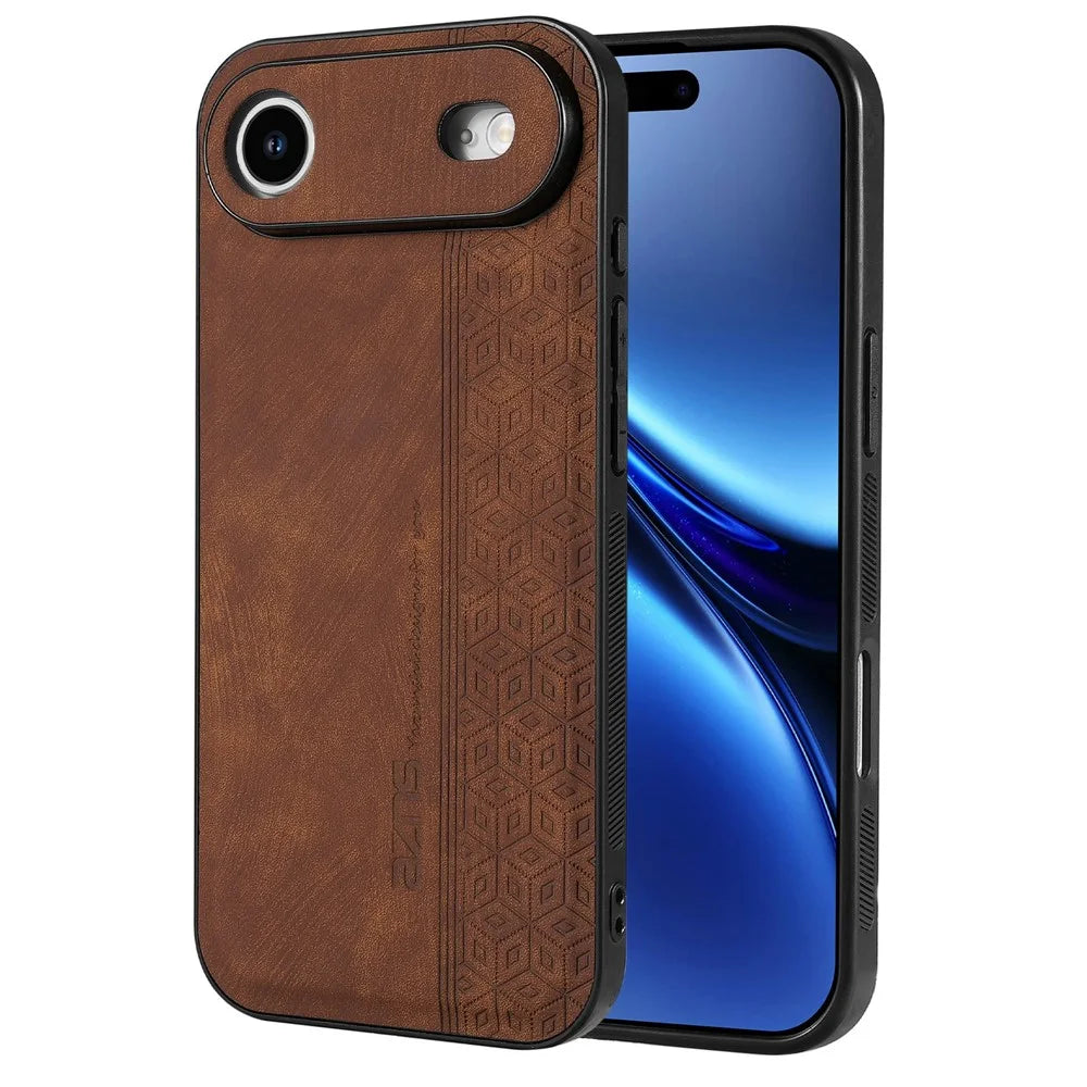 AZNS For iPhone Air Case Protective PU Leather Covered TPU Phone Shell - Brown - 1