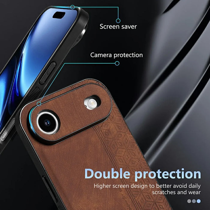 AZNS For iPhone Air Case Protective PU Leather Covered TPU Phone Shell - Brown - 5