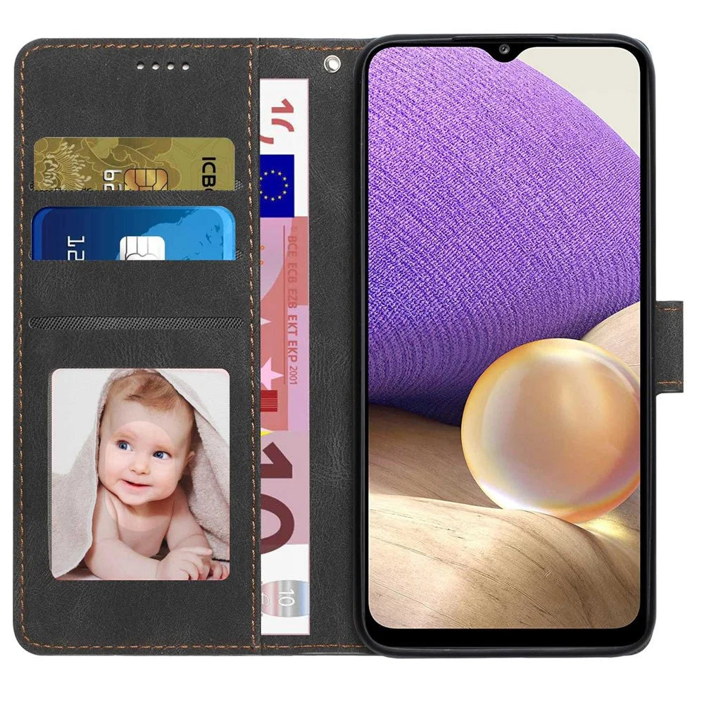 For Samsung Galaxy A22e / A23e / A23s / A23 5G (Japanese Version) PU Leather Wallet Phone Case Anti-scratch Protective Stand Cover with Strap - Black - 2