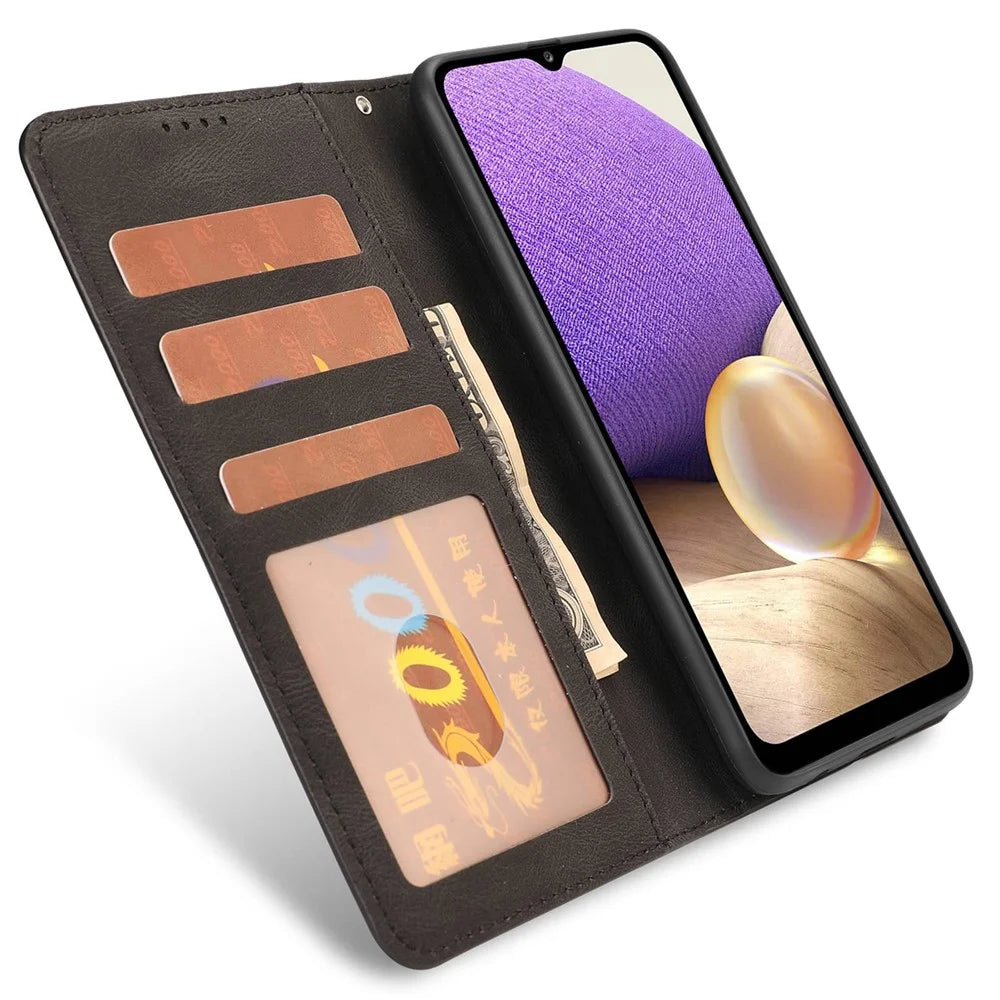 For Samsung Galaxy A22e / A23e / A23s / A23 5G (Japanese Version) PU Leather Wallet Phone Case Anti-scratch Protective Stand Cover with Strap - Black - 5