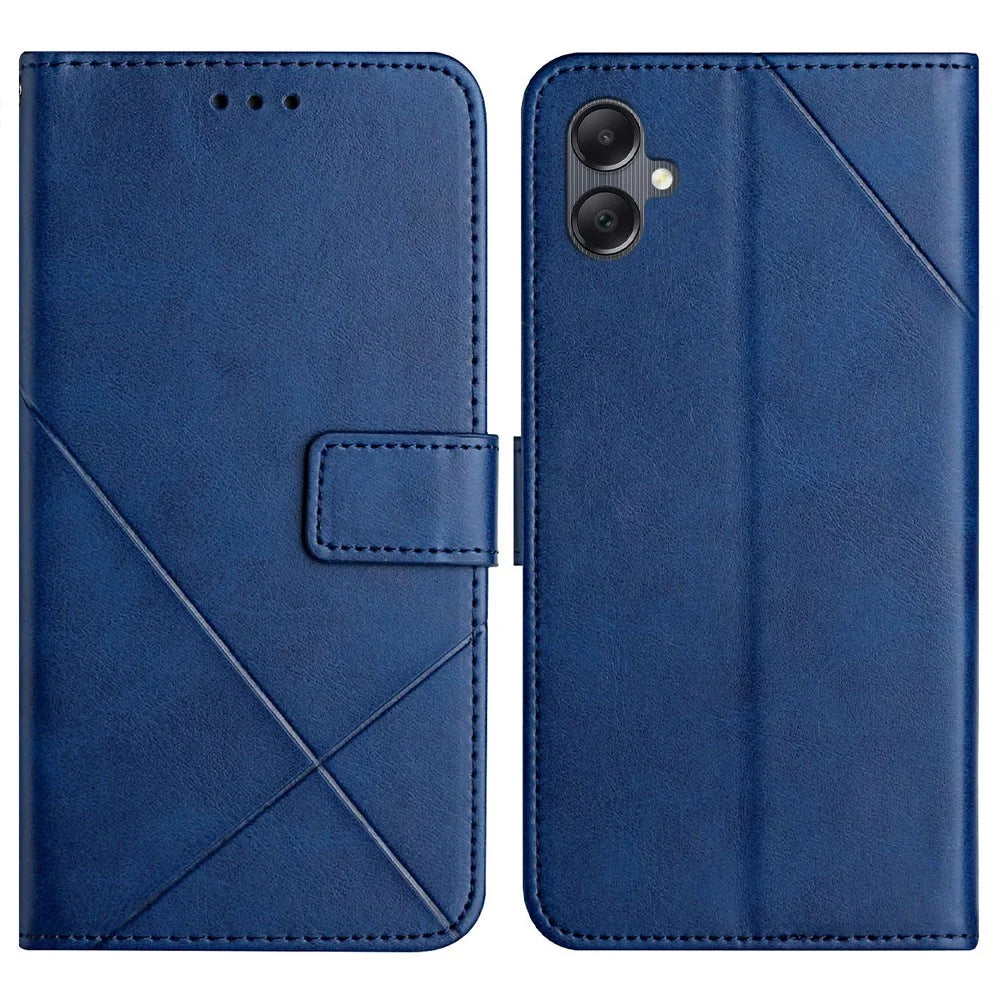 For Samsung Galaxy A08 5G / A07 4G Case Line Pattern Wallet Leather Phone Cover with Wrist Strap - Blue - 1