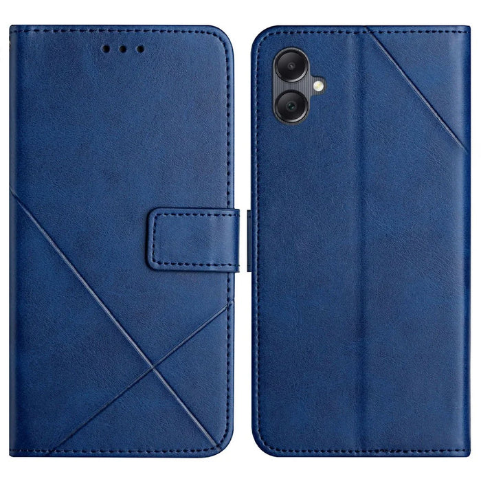 For Samsung Galaxy A08 5G / A07 4G Case Line Pattern Wallet Leather Phone Cover with Wrist Strap - Blue - 1