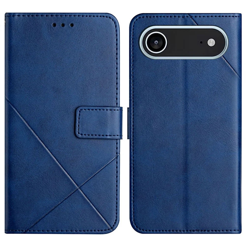For iPhone Air Case Line Pattern Wallet Leather Phone Cover with Wrist Strap - Blue - 1