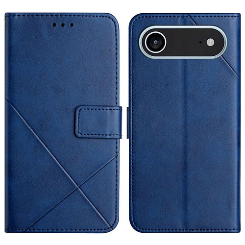 For iPhone Air Case Line Pattern Wallet Leather Phone Cover with Wrist Strap - Blue - 1