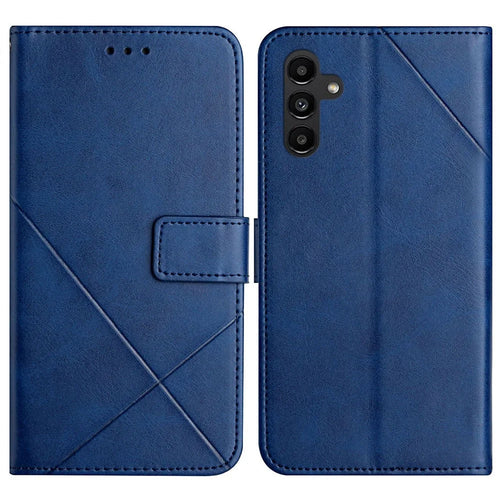 For Samsung Galaxy S25 FE Case Line Pattern Wallet Leather Phone Cover with Wrist Strap - Blue - 1