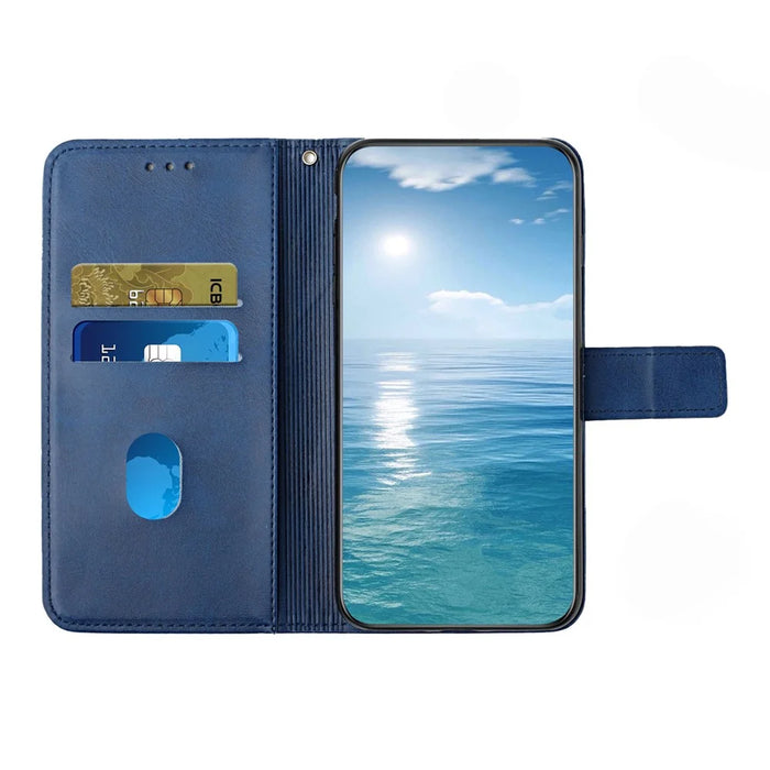 For Samsung Galaxy S25 FE Case Line Pattern Wallet Leather Phone Cover with Wrist Strap - Blue - 3