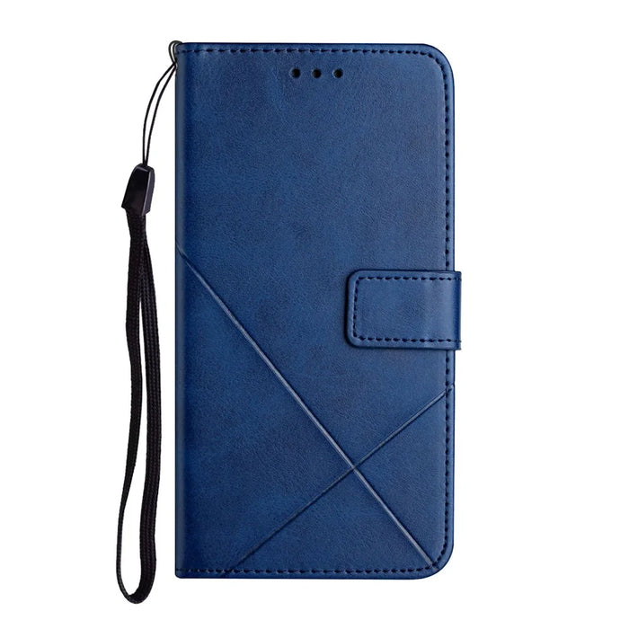 For Samsung Galaxy S25 FE Case Line Pattern Wallet Leather Phone Cover with Wrist Strap - Blue - 7