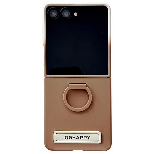 For Samsung Galaxy Z Flip7 5G Case Skin Touch Kickstand PC TPU Phone Cover with Ring Holder - Brown - 1