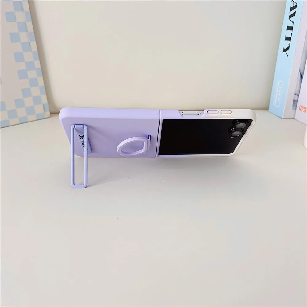 For Samsung Galaxy Z Flip7 5G Case Skin Touch Kickstand PC TPU Phone Cover with Ring Holder - Brown - 5
