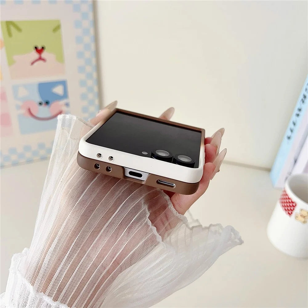 For Samsung Galaxy Z Flip7 5G Case Skin Touch Kickstand PC TPU Phone Cover with Ring Holder - Brown - 7