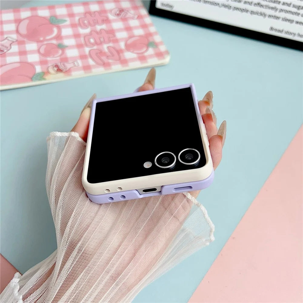 For Samsung Galaxy Z Flip7 5G Case Skin Touch Silicone Ring PC TPU Phone Cover with Cartoon Dachshund Sticker - Navy Blue - 6