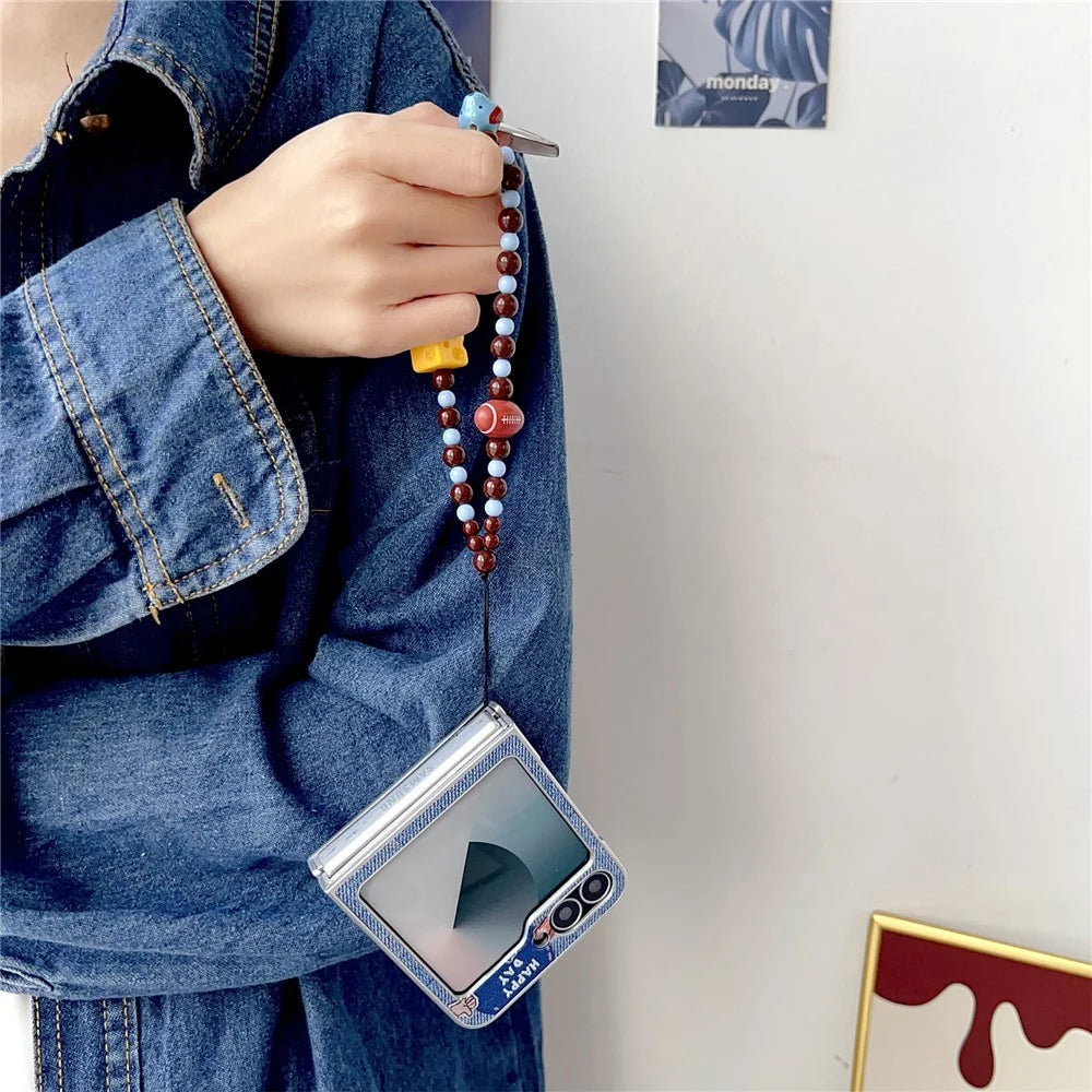 For Samsung Galaxy Z Flip7 FE 5G  /  Z Flip6 5G Case Lucky Puppy PC Phone Cover with Wrist Strap - Blue - 4