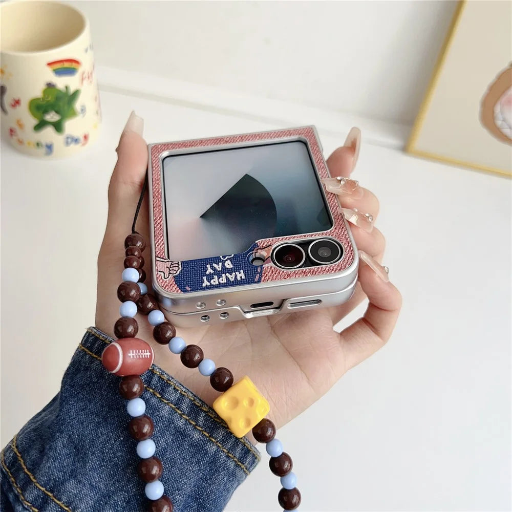 For Samsung Galaxy Z Flip7 FE 5G  /  Z Flip6 5G Case Lucky Puppy PC Phone Cover with Wrist Strap - Blue - 7