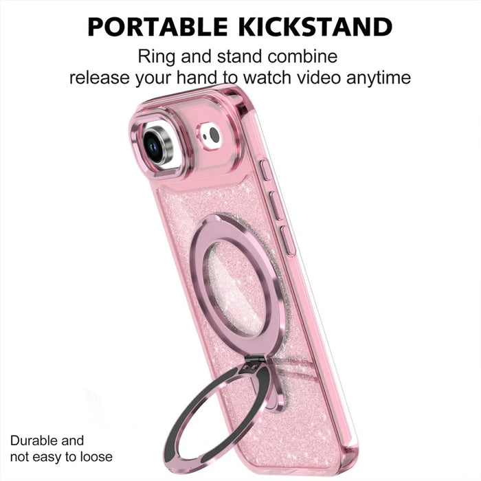 For iPhone Air Case Glitter Design TPU + PC Kickstand Phone Protector - Pink - 2