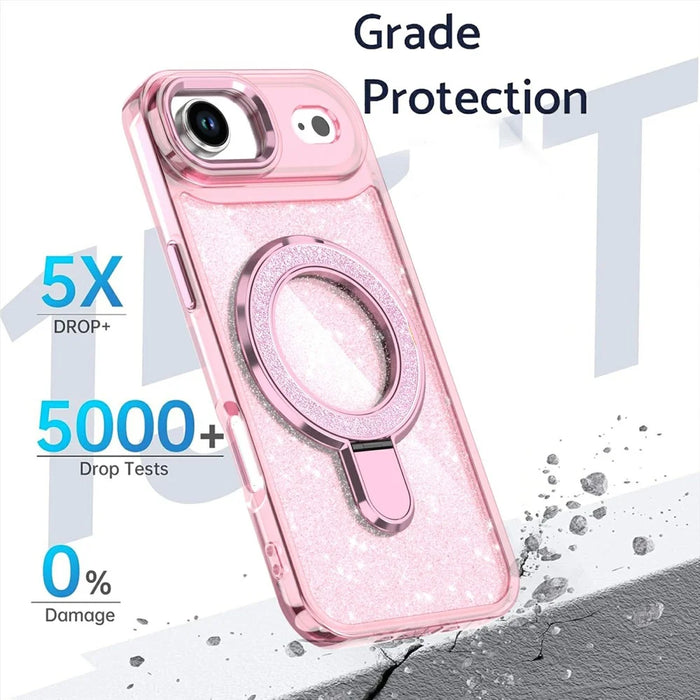 For iPhone Air Case Glitter Design TPU + PC Kickstand Phone Protector - Pink - 4