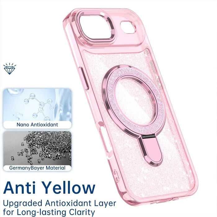 For iPhone Air Case Glitter Design TPU + PC Kickstand Phone Protector - Pink - 6