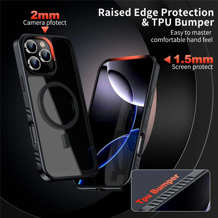 For iPhone 16 Case Compatible with MagSafe TPU + PC Shockproof Phone Back Cover - Black - 7