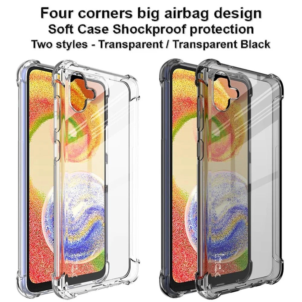 IMAK For Samsung Galaxy A04 4G (164.4 x 76.3 x 9.1 mm) Four Corner Airbag Shockproof Phone Case Flexible TPU Cover - Transparent Black - 6