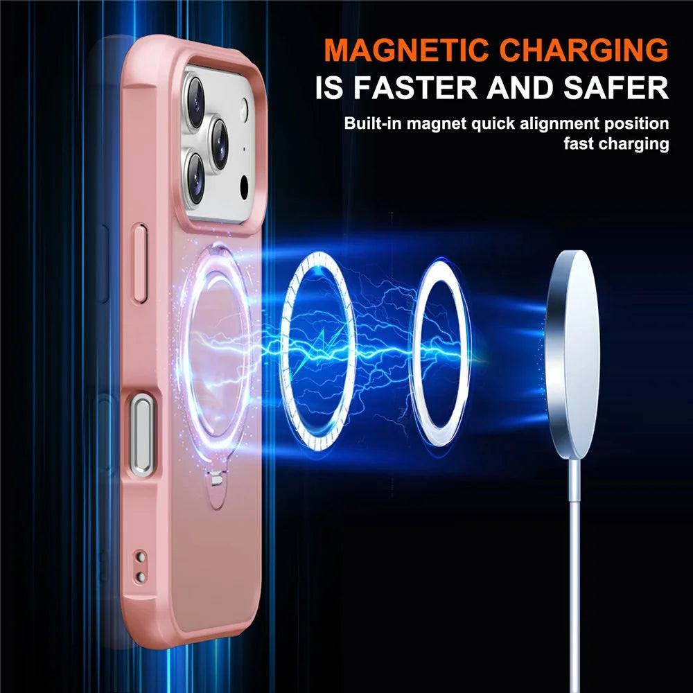 For iPhone 17 Pro Max Case Compatible with MagSafe Kickstand TPU PC Shockproof Phone Back Cover - Pink - 2