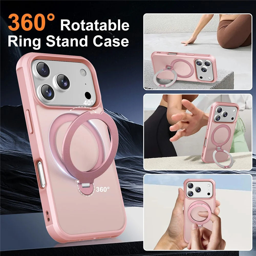 For iPhone 17 Pro Max Case Compatible with MagSafe Kickstand TPU PC Shockproof Phone Back Cover - Pink - 7