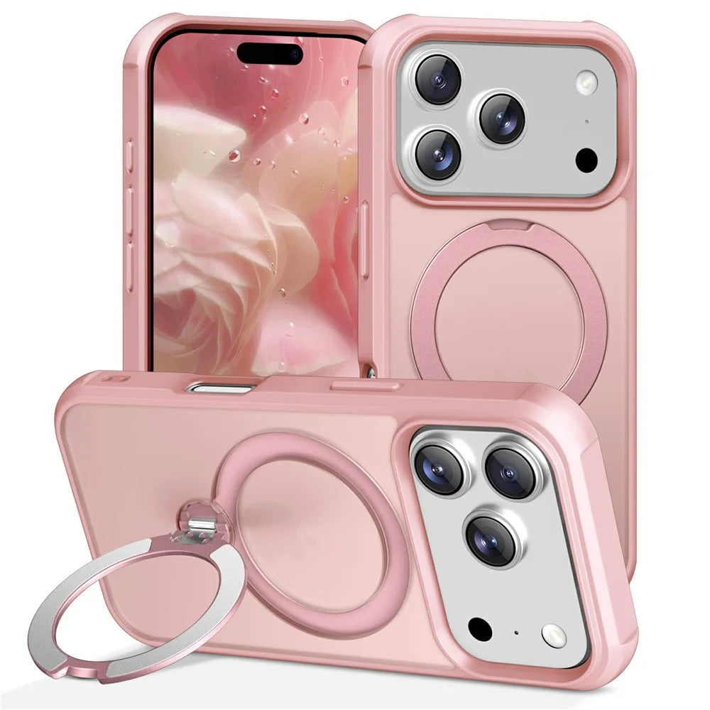 For iPhone 17 Pro Case Compatible with MagSafe Kickstand TPU PC Shockproof Phone Back Cover - Pink - 1