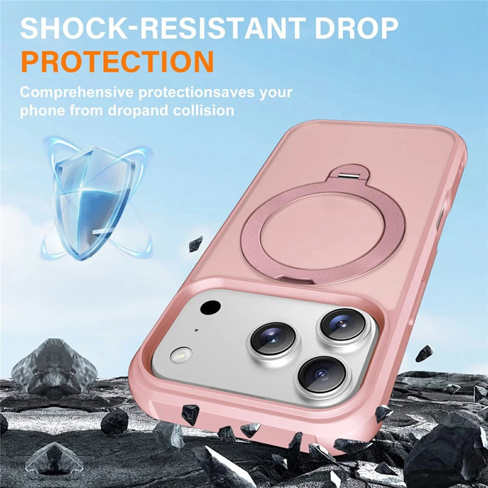 For iPhone 17 Pro Case Compatible with MagSafe Kickstand TPU PC Shockproof Phone Back Cover - Pink - 3