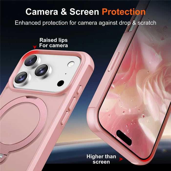 For iPhone 17 Pro Case Compatible with MagSafe Kickstand TPU PC Shockproof Phone Back Cover - Pink - 5