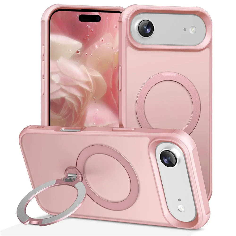 For iPhone Air Case Compatible with MagSafe Kickstand TPU PC Shockproof Phone Back Cover - Pink - 1