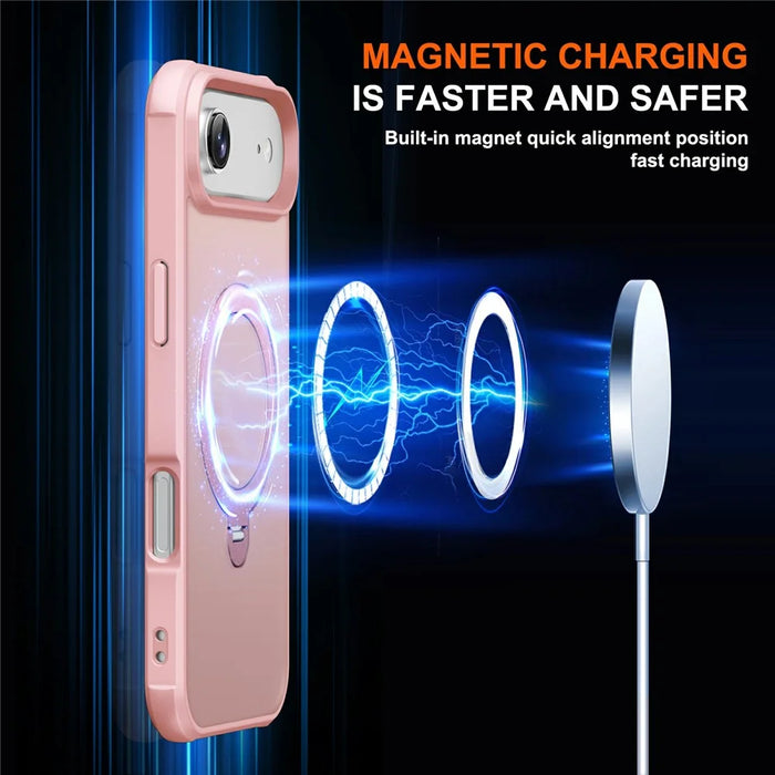 For iPhone Air Case Compatible with MagSafe Kickstand TPU PC Shockproof Phone Back Cover - Pink - 2