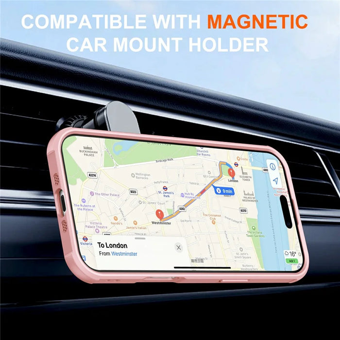 For iPhone Air Case Compatible with MagSafe Kickstand TPU PC Shockproof Phone Back Cover - Pink - 4