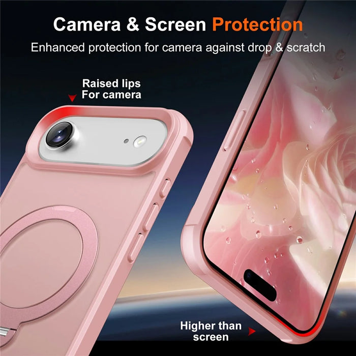For iPhone Air Case Compatible with MagSafe Kickstand TPU PC Shockproof Phone Back Cover - Pink - 5