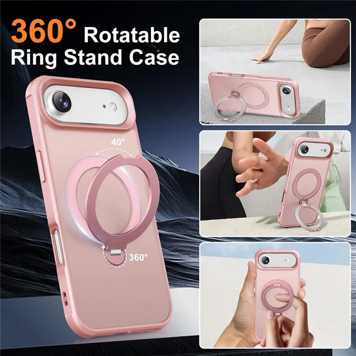 For iPhone Air Case Compatible with MagSafe Kickstand TPU PC Shockproof Phone Back Cover - Pink - 7