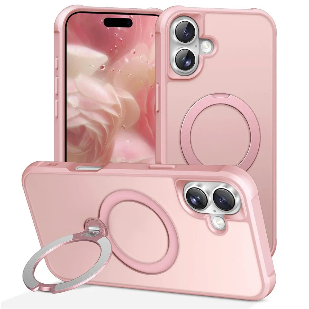 For iPhone 17 Case Compatible with MagSafe Kickstand TPU PC Shockproof Phone Back Cover - Pink - 1