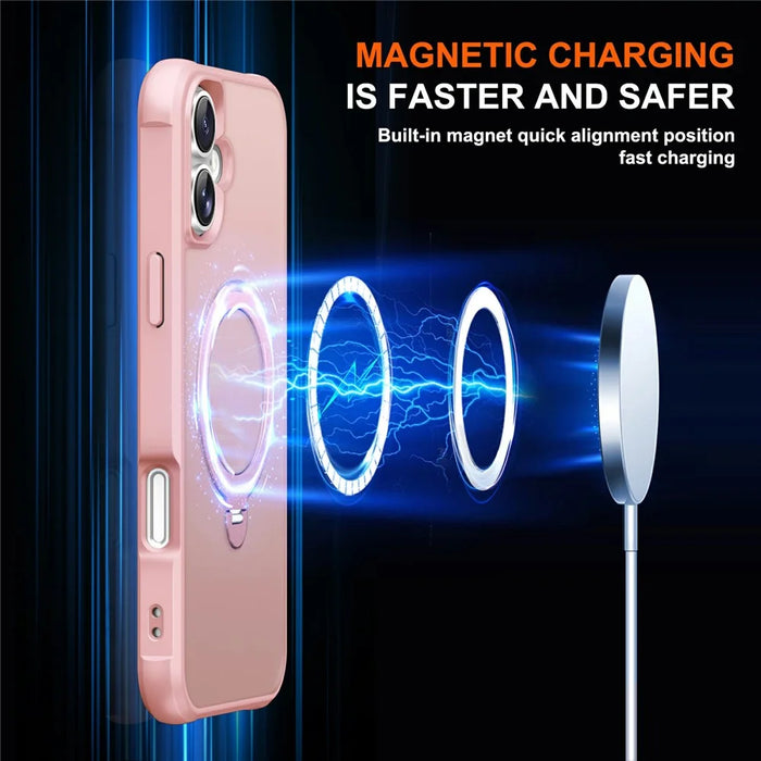 For iPhone 17 Case Compatible with MagSafe Kickstand TPU PC Shockproof Phone Back Cover - Pink - 2